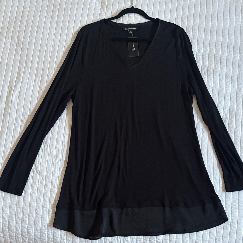 INC International Concepts Black Long Sleeve V-Neck Top